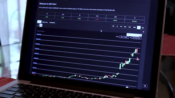 Eth Year Candle Stick Charts Laptop — Stock Video