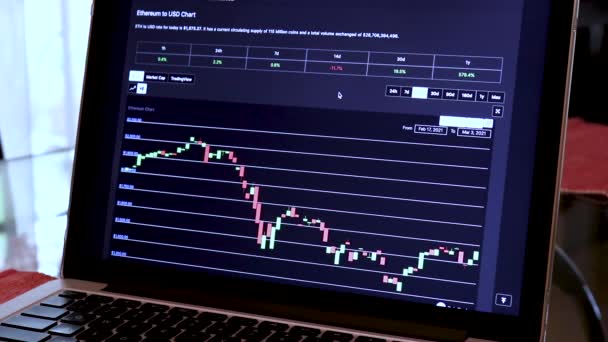 Eth Days Candle Stick Charts Laptop — Stok Video