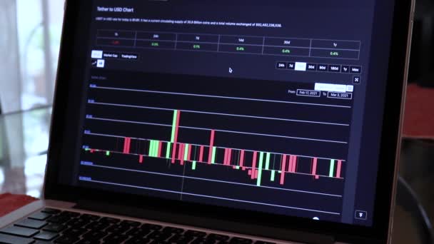 Tether Days Candle Stick Charts Laptop — Stok Video