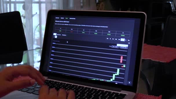Perempuan Yang Melalui Bnb 180 Hari Candle Stick Charts Laptop — Stok Video