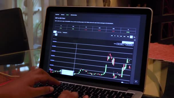 Women Going Xrp Year Candle Stick Charts Laptop — Stock Video