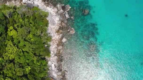Vista Aérea Tirar Fôlego Uma Costa Montanhosa Tropical Malásia — Vídeo de Stock