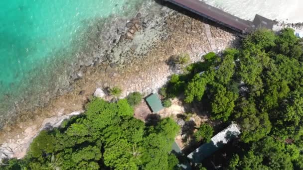 Vista Panorâmica Costa Rochosa Rodeada Por Vegetação Tropical — Vídeo de Stock