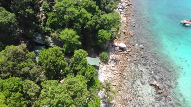 Drone Widok Skalistej Linii Brzegowej Morza Pobliżu Zieleni Przejście Prawej — Wideo stockowe