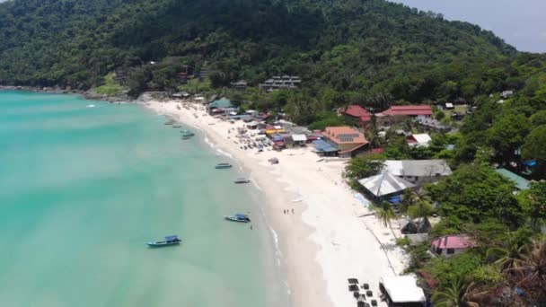 Aerial View Small Boats Houses Tropical Beach — Stock Video