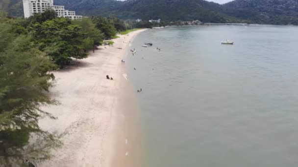 Aesthetic Aerial View Teluk Bahang Beach Malaysia — Stock Video