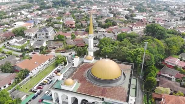 Pandangan Drone Masjid Dan Rumah Rumah Dikelilingi Oleh Tanaman Hijau — Stok Video