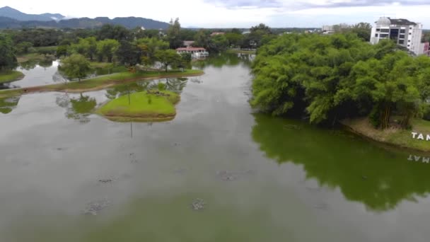 Luftfoto Vandområde Nærheden Grønne Områder Vej Fremad – Stock-video