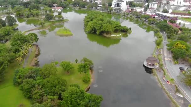 Θέα Drone Των Κήπων Λίμνη Taiping Περιβάλλεται Από Πράσινο — Αρχείο Βίντεο
