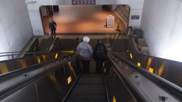 Going Subway Station Escalators Slide Forward — Stok Video