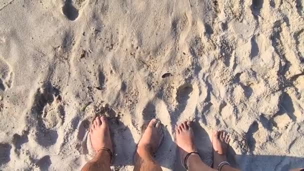 Muž Žena Kráčející Písčité Pláži Vlnící — Stock video