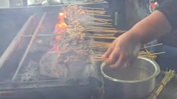 Man Doing Barbecue Restaurant — Stock Video