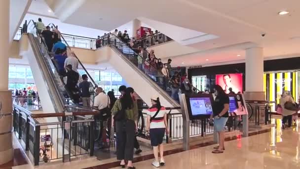 Crowded Escalators Shopping Mall Busy Day — Stock Video