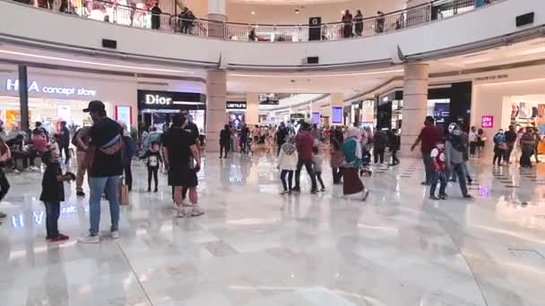 Mensen Winkelen Wachten Begane Grond Van Een Winkelcentrum — Stockvideo