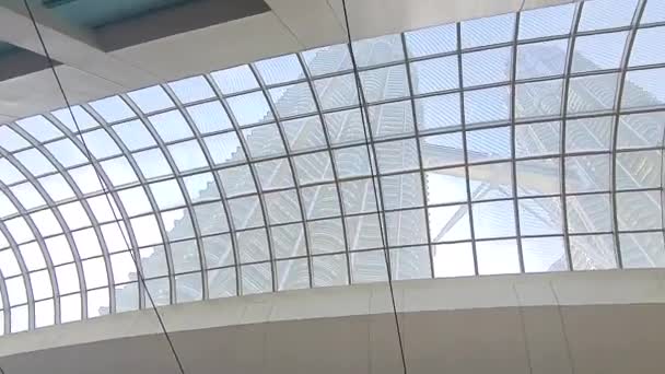 Wysokie Budynki Widoczne Szklanego Dachu Centrum Handlowego — Wideo stockowe