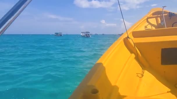 Person Enjoying Boat Ride Peaceful Tropical Sea — Stock Video