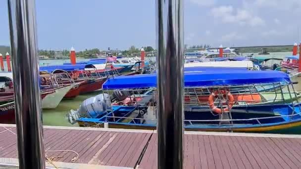 Colorful Modern Boats Parked Harbor Perhentian Island — Stock Video