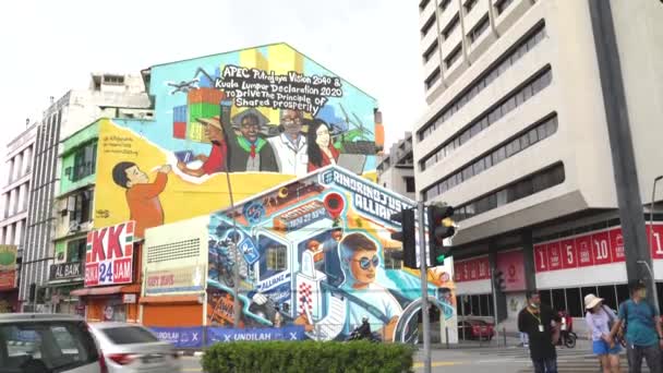 Placas Publicidade Coloridas Criativas Uma Rua Malásia — Vídeo de Stock