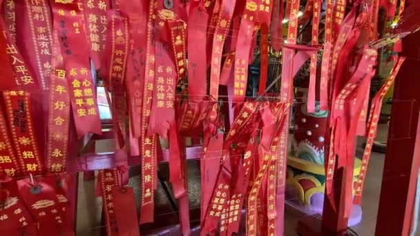 Red Prayer Flags Chinese Temple Malaysia — Stock Video