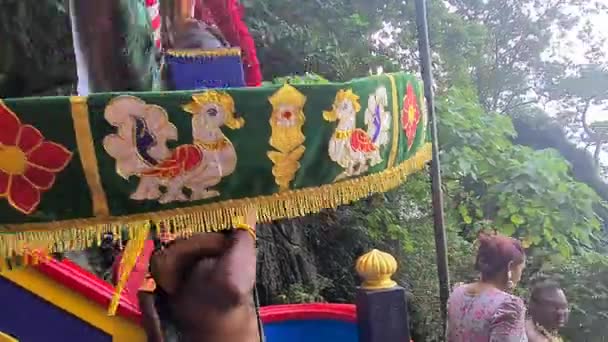 タイ人を祝うために肩に巨大なカヴァディを運ぶ精神的なハンドの信者 — ストック動画