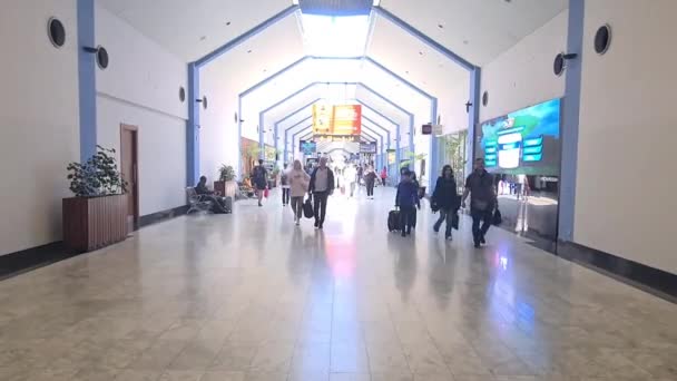 Pasajeros Con Maletas Dirección Terminal Del Aeropuerto — Vídeo de stock
