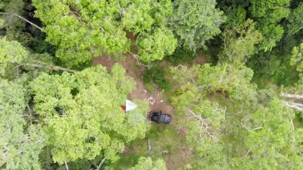 Drone Vista Della Capanna Immersa Nel Verde Alberi Alto Fusto — Video Stock