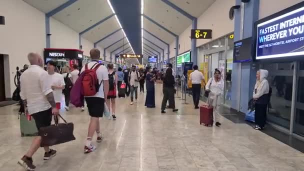 Asiáticos Con Equipaje Caminando Dentro Del Aeropuerto — Vídeos de Stock