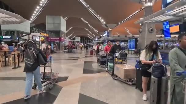 Pasajeros Cola Con Equipaje Aeropuerto — Vídeos de Stock