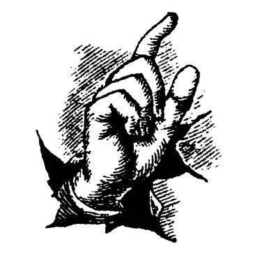 Antique illustration depicting pointing finger. Published in Proben-Album, Buchdruckerei Julius Klinkhardt, Leipzig, Germany (1881).