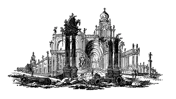 19th-century illustration depicting antique ruins. Published in Proben-Album, Buchdruckerei Julius Klinkhardt, Leipzig, Germany (1881).