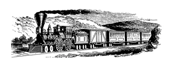 19th-century engraving of steam train. Published in Proben-Album, Buchdruckerei Julius Klinkhardt, Leipzig, Germany (1881).