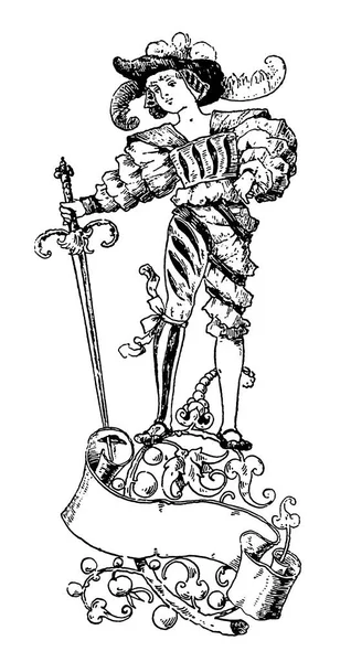 Antique illustration of young man decorative vignette. Published in Proben-Album, Buchdruckerei Julius Klinkhardt, Leipzig, Germany (1881).