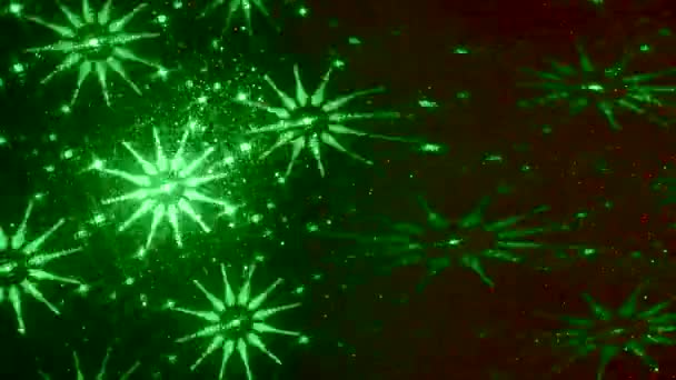 Modrém Jemnozrnném Gradientu Pozadí Pohybující Mnohobarevné Postavy Zelené Paprsky — Stock video