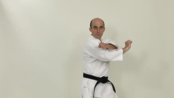 Bloques Golpes Movimiento Son Realizados Por Atleta Karategi — Vídeos de Stock