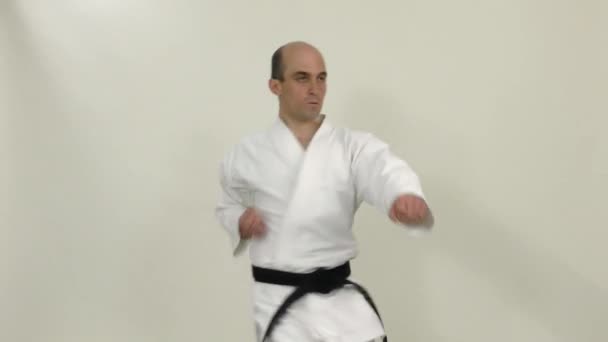 Hareket Halindeki Bloklar Yumruklar Bir Karategi Sporcusu Tarafından Eğitilir — Stok video