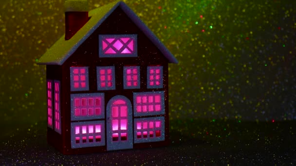 Red House Multi Colored Glowing Windows — Stock Video