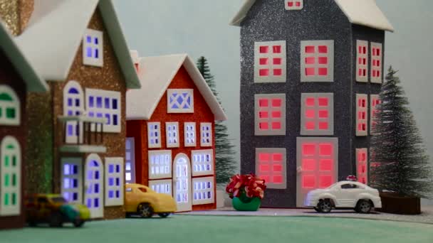 Town Large Small Houses Colorful Cars Nearby — Stock Video