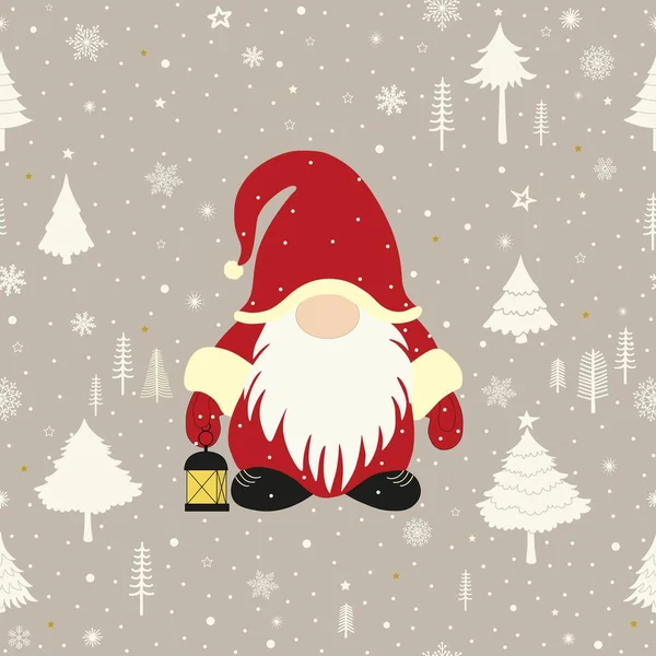 Kartka Uroczym Małym Świątecznym Krasnalem Czerwonych Kapeluszach Mikołaja — Wektor stockowy