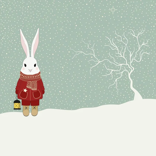 Ilustração Natal Com Coelho Bonito Desenhos Animados Inverno —  Vetores de Stock