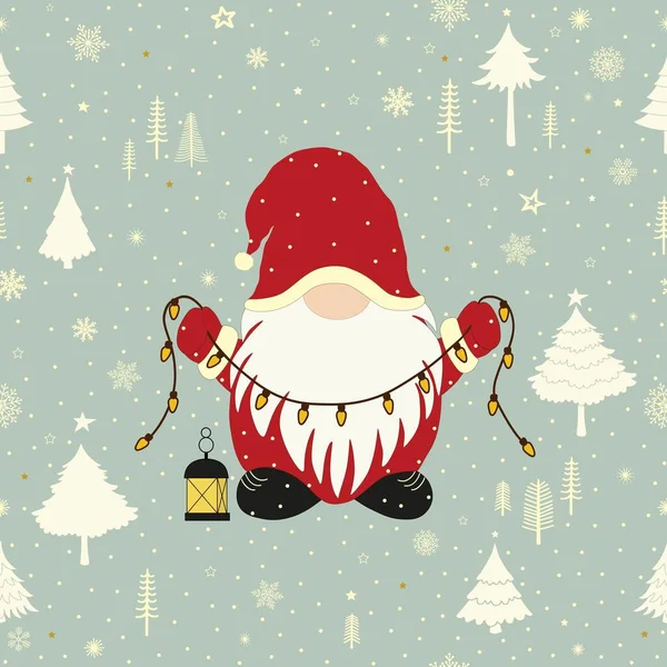 Carte Voeux Avec Mignon Petit Gnome Noël Chapeau Père Noël — Image vectorielle