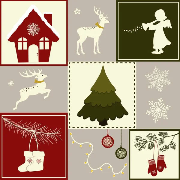 Cartão Saudação Com Conjunto Elementos Natal — Vetor de Stock
