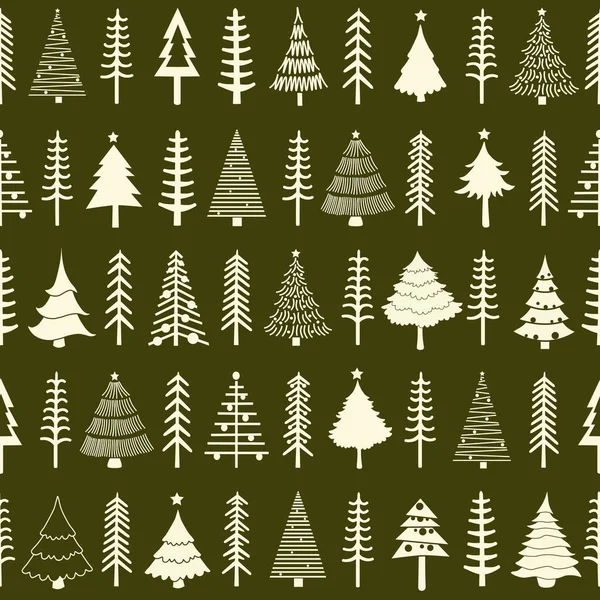 緑の背景に様式化されたクリスマスツリーとシームレスなパターン — ストックベクタ