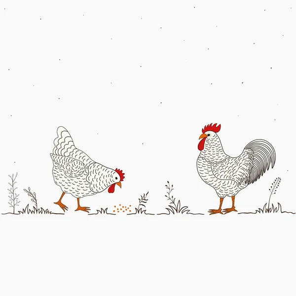 Illustration Two Funny Cartoon Chickens White Background — Stock Vector