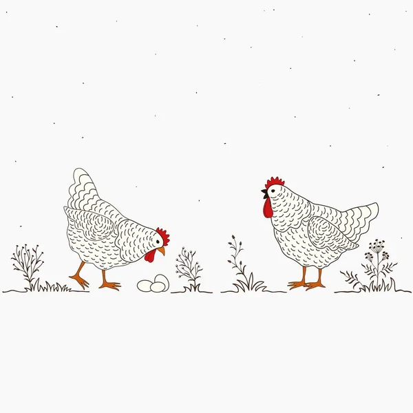Illustration Two Funny Cartoon Chickens White Background — Stock Vector