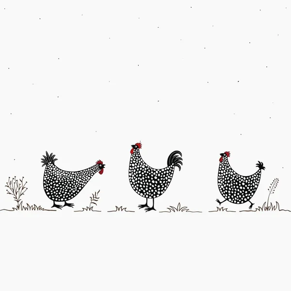 Κάρτα Αστεία Κοτόπουλα Κινουμένων Σχεδίων Λευκό Φόντο — Διανυσματικό Αρχείο