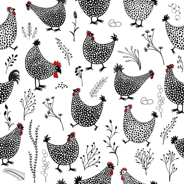 Nahtloses Muster Mit Hühner Cartoon Auf Weißem Hintergrund lizenzfreie Stockillustrationen