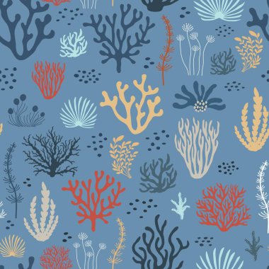 Denizci desenli. Mavi arkaplanda deniz manzarası