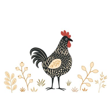 Beyaz arka planda şirin çizgi film tavuğu deseni