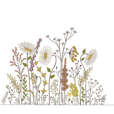 Beyaz arka plan üzerinde soyut renkli çiçekler