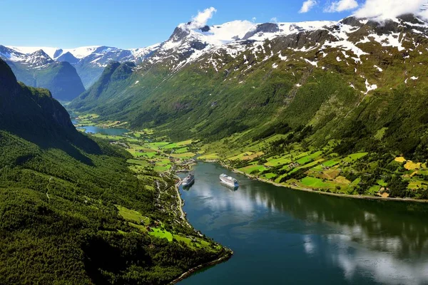 Stock image Cruise ships at anchor in Olden, Norway